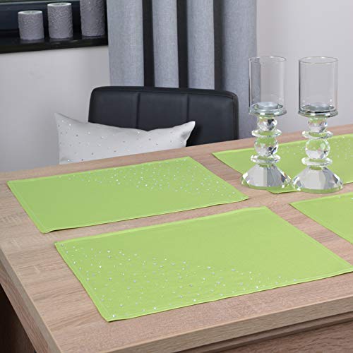 DECOOR - schmutzabweisendes Tischläufern, 30 x 40 cm, Grün, veredelt mit einem ästhetischen Rückseite auf 1 cm, verziert mit Kristallen, Gewebe 200 g/m², 100% Polyester, hergestellt in der EU von DECOOR