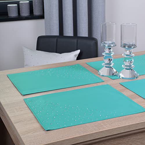 DECOOR - schmutzabweisendes Tischläufern, 30 x 40 cm, Mint, veredelt mit einem ästhetischen Rückseite auf 1 cm, verziert mit Kristallen, Gewebe 200 g/m², 100% Polyester, hergestellt in der EU von DECOOR