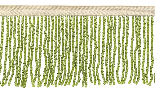 6 cm schöne handgefertigte Perlenfransenborte mit Sead Bead Design | Fransenborte (B40684-GL) Zitronengrün massiv #L60 (Dunkelgelbgrün), Verkauf pro Yard (0,9 m) von DÉCOPRO