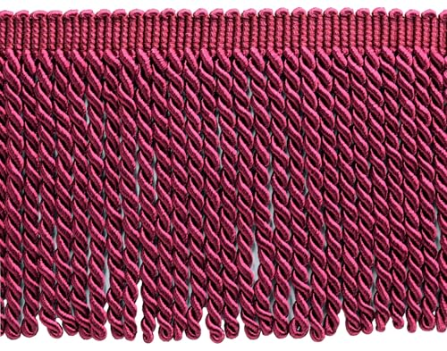DÉCOPRO Dekorative Bullion-Fransenborte, Basic-Kollektion, traditionelles Satin-Finish BFS6, dunkles Himbeerrot # E10D4 (lebendiger Wein, dunkles Magenta, Burgunderrosa), 25 m von DÉCOPRO