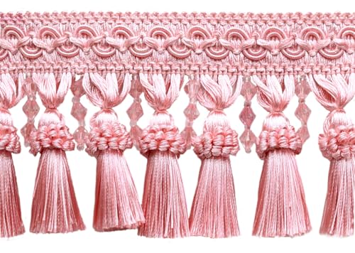 DÉCOPRO Elegante Fransen mit Perlenquaste und schickem Gimpenband, BTFCT4, Tickled Pink # 200250, Meterware (0,9 m) von DÉCOPRO