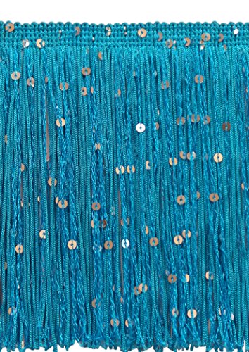 DecoPro 5,5 cm Fransenborte mit Pailletten, CFS06, Farbe: Türkis – 04, Verkauf pro Yard (1 Yard = 91 cm) von DÉCOPRO