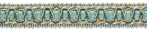 DecoPro Vintage, 2,5 cm breit, Silber, Blau, Gold, Off- Stil # 100HG, Farbe: Weiß; Zopfborte – Stil # 100HG, Farbe: Island Breeze 5939 (Verkauf pro Yard (1 Yard = 91 cm). von DÉCOPRO