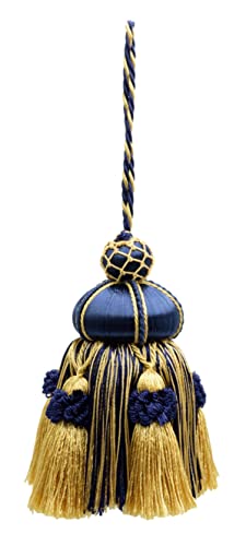Elegante Schlüsselquaste mit Schlaufe und Kronenquaste Overlay Schlüsselquaste 10 cm (4" Quaste) (KTAX4-RN) / Nautisches Gold mehrfarbig #1152 (Hellgold, Gelbgold, Marineblau) / Einzeln verkauft von DÉCOPRO