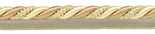 Ellora Collection großes, gedrehtes dekoratives Seil mit Lippe, 1,5 cm (5/8 Zoll), Kordelbesatz (Stil # 0058EL), Sandbeige / Mehrfarbig #EL02 (Hellbeige, Dunkelelfenbein), 21,5 m, Vorteilspackung von DÉCOPRO