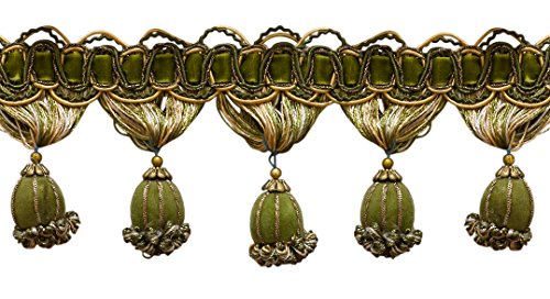 Noblesse Collection Fransenborte im viktorianischen Stil, 7,5 cm lang, Olivgrün, Grün Nr. 010 (Gelbgrün, Salbeigrün, Olivgrün, gebrochenes Weiß), 4,5 m Vorteilspack von DÉCOPRO