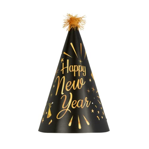 DECORAMI - celebrate happy times Silvester Partyhüte Happy New Year, 12 Stück, 2023, Silvesterhüte Schwarz Gold, Partyhütchen Silvesterparty von DECORAMI - celebrate happy times