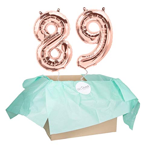 DECORAMI - celebrate happy times XXL Zahlen Luftballon 89, Roségold, Zahlenballon mit Helium gefüllt, 86cm, Heliumballons im Karton zum Geburtstag und Jubiläum von DECORAMI - celebrate happy times