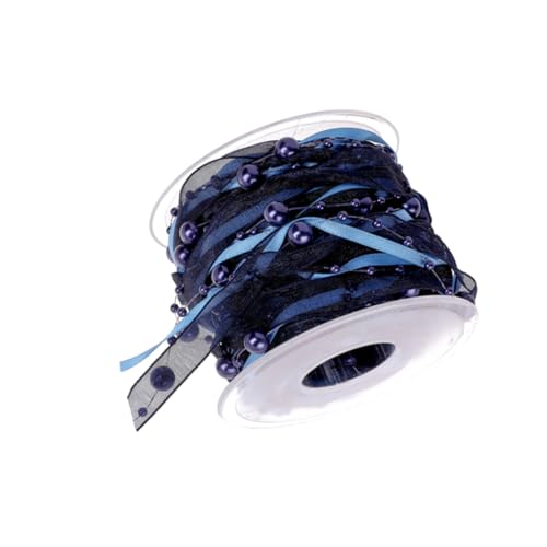 DECORNIJIA 1 Rolle Geschenkband Schleife Stoff Party blaues Band Seidenband weihnachtsbaumdeko tannenbaum dekoration Perlenverzierung dekoratives Perlenband Blumenstraußbänder für Paket Blue von DECORNIJIA