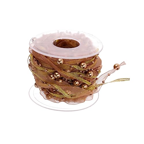 DECORNIJIA 1 Rolle Hochzeitsband Rezeption Hochzeitsdekorationen Blumen aus Satinband Party weihnachtsbaumdeko tannenbaum dekoration Blumenstraußbänder für Paket dekoratives Perlenband Golden von DECORNIJIA