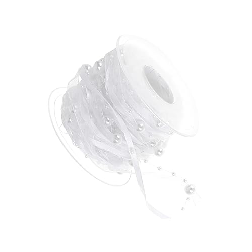 DECORNIJIA 1 Rolle dekoratives Perlenband seidenband ribbon dekoration party ziehschleifenband hochzeitsdeco heiraten Band zum Basteln Brautduschendekorationen Hochzeitsband Geschenkband Weiß von DECORNIJIA