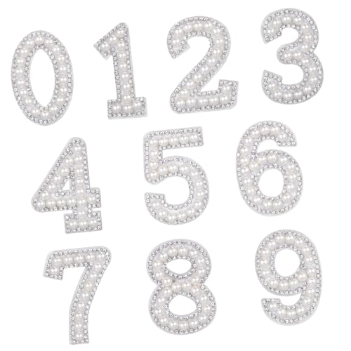 DECORNIJIA 1 Satz Wasserdichte DIY Nummern Patches Set Teilig für Kleidung Dekoration und Kreative Projekte Weiße Strass Bügelbilder für Designs Einfach Aufzubügeln von DECORNIJIA