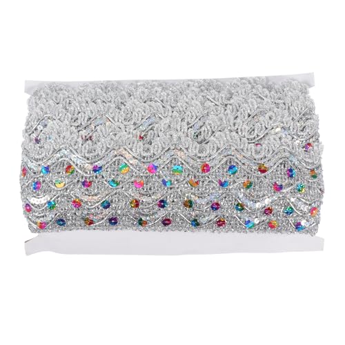 DECORNIJIA 1 Stück drei Paillettenspitze Rüsche Spitzenstoff Kostüm Blumen- trim blumenmuster shoe charms Tanzkleidung DIY Dekoration Spitzenbesatz Kleidungszubehör Spitzenband links Silver von DECORNIJIA