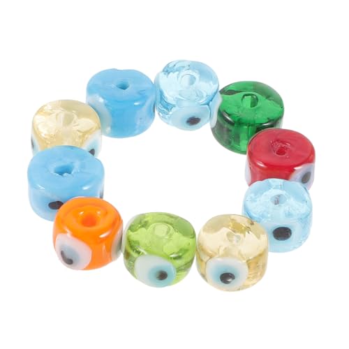 DECORNIJIA 10 Stück Teiliges Glasperlen Evil Eye Flache Bunte Augenperlen mit Vielseitig für DIY Schmuckherstellung Armbänder Halsketten Kreative Bastelperlen für Handarbeit von DECORNIJIA