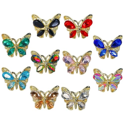 DECORNIJIA 10 Stück Teiliges Strahlender Schmetterling Nail Charms aus Funkelndem für Nagelkunst DIY Vielseitige Nageldekoration für Maniküre Handwerks Körperschmuck Gemischt von DECORNIJIA