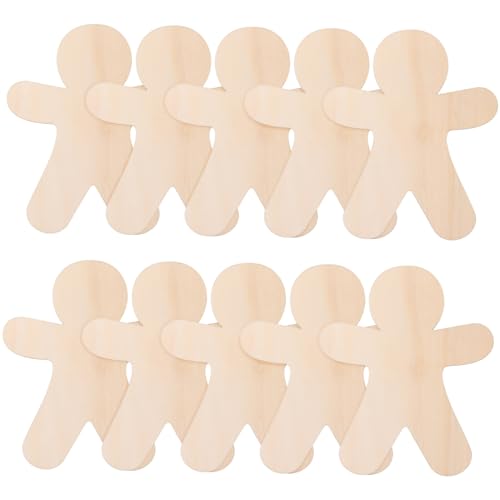 DECORNIJIA 10 Stück Teiliges Unvollendete Lebkuchenmann Holzanhänger aus Blankem Holz DIY Holzscheiben mit Glatter Oberfläche Bemalbare Weihnachtsdeko für Kreative Bastelprojekte von DECORNIJIA