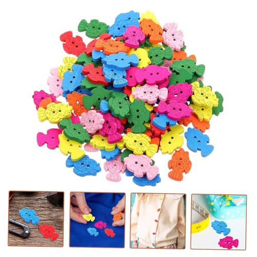 DECORNIJIA 100 Stück Bunte Holzknöpfe Fischform zum Annähen Cartoon motivknöpfe für Kleidung DIY Bastelknöpfe Langlebige Holzdekorationen für Mäntel Hemden Jeans von DECORNIJIA