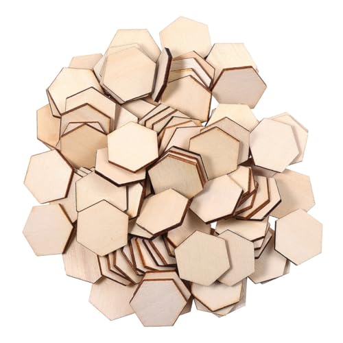 DECORNIJIA 100 Stück Holzplättchen Hexagon Form Unbehandelte Holzscheiben für Basteln DIY Holzreste Holzplatten Bastelset Naturholz Dekoration für Hochzeit und Wohnraum von DECORNIJIA