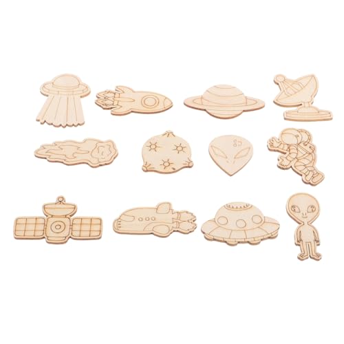 DECORNIJIA 100 Stück Teiliges DIY Bastelset Weltraum Holzfiguren zum Bemalen Astronaut Raumschiff Planeten Kreative Dekoration für Jungen Mädchen im Himmel Thema von DECORNIJIA