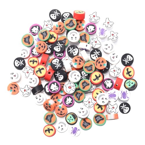 DECORNIJIA 100 Stück Teiliges Halloween Schmuckperlen Bunte Polymer Clay Perlen für DIY Armbänder und Halsketten Halloween Party Basteln Zubehör von DECORNIJIA