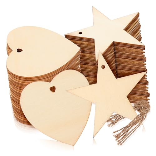 DECORNIJIA 100 Stück Teiliges Holzanhänger mit Vorgestanztem Blanko Holzschilder zum Beschriften Vielseitig Einsetzbar für DIY Geschenkanhänger Weihnachtsdeko Hochzeits und Partydekorationen von DECORNIJIA