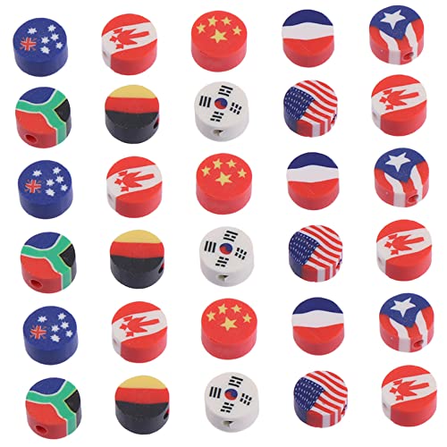 DECORNIJIA 100 Stück Teiliges Polymer Clay Perlen Nationalflaggen Motive Bunte DIY Schmuckperlen für Armbänder Halsketten Basteln Geschenkideen von DECORNIJIA