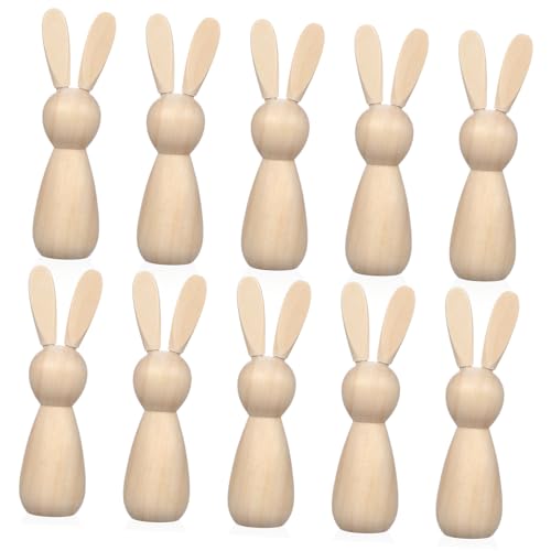 DECORNIJIA 10Stücke Teiliges DIY Holz Kaninchen zum Bemalen Unvollendete Peg Dolls Hochwertigem Holz Bastelideen für Wohnkultur und Regaldekor für Bastelprojekte von DECORNIJIA
