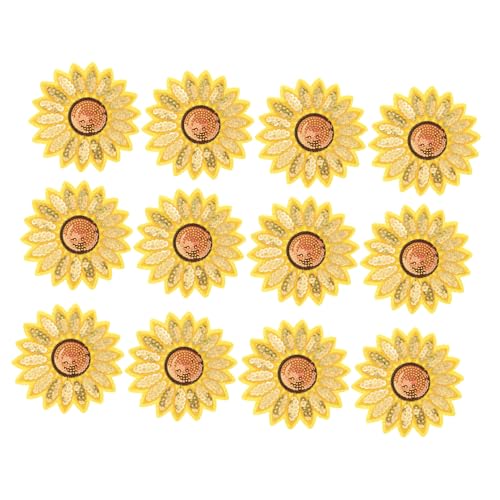 DECORNIJIA 12 Stück Bestickte Sonnenblumen Patches mit Perlen und Glitzer Dekorative Aufnäher zum Aufbügeln und Aufnähen DIY Kleidung Reparatur und Personalisierung Vielseitig für Kleidung von DECORNIJIA