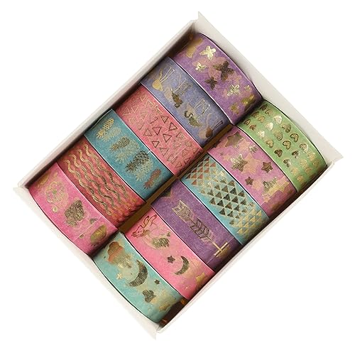 DECORNIJIA 12 Stück Dekorative Washi Tapes Goldfolie Scrapbooking Klebebänder Geeignet für Handbücher Tagebücher und DIY Kunstprojekte pro Rolle von DECORNIJIA