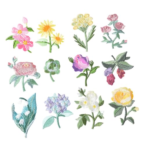 DECORNIJIA 12 Stück Teiliges Bestickte Blumen Patches Aufnäher zum Aufnähen und Reparieren von Kleidung Taschen Vielseitige Applikationen für Textil Dekoration von DECORNIJIA
