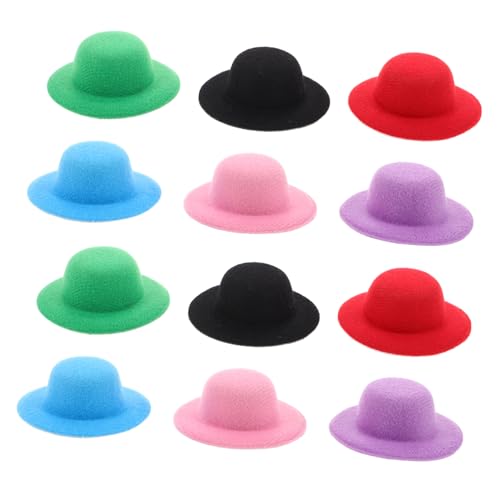 DECORNIJIA 12 Stück Teiliges Bunte Mini Miniatur Formelle Puppenhüte Plüschige Realistische Kleine für DIY Bastelbedarf und Festliche Partydekoration von DECORNIJIA