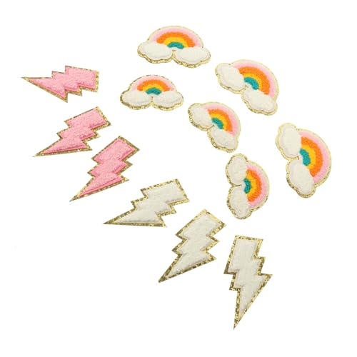 DECORNIJIA 12 Stück Teiliges Gestickte DIY Bügelbilder Patches mit Donnerschlag Regenbogenmotiv Selbstklebend Aufnähen Dekorative Kleidung Reparatur Flicken für Jeans Taschen Hüte Vielseitig von DECORNIJIA