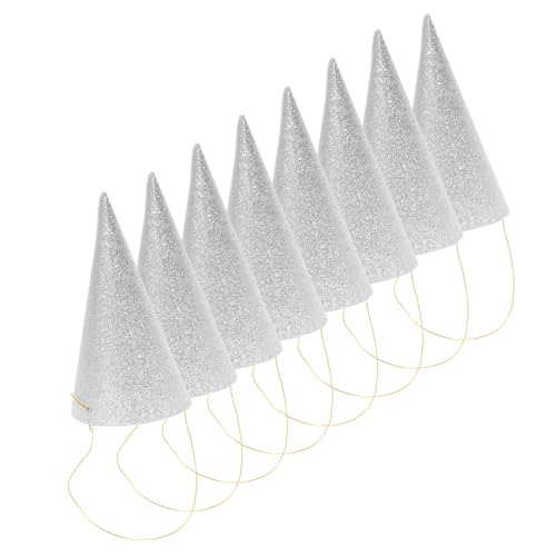 DECORNIJIA 12 Stück Teiliges Glitzer Partyhüte Silber Kegelhüte mit festlichem Design für Erwachsene Festliche Geburtstagsdekorationen für Jungen Mädchen und Prinzessinnen von DECORNIJIA