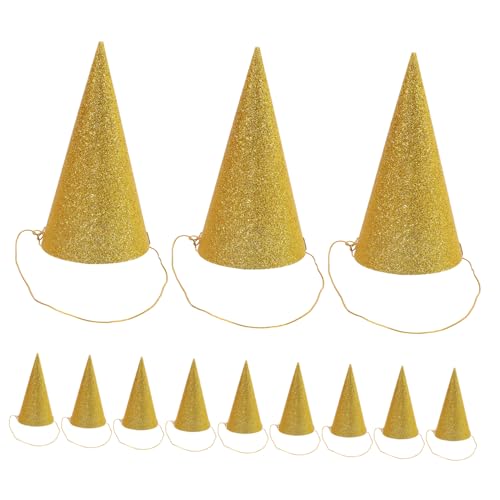 DECORNIJIA 12 Stück Teiliges Goldene Glitzer Partyhüte Kegelform Mini für Erwachsene mit Langem Band Festliche Geburtstagshüte und Prinzenkrone für Mädchen und Jungen von DECORNIJIA