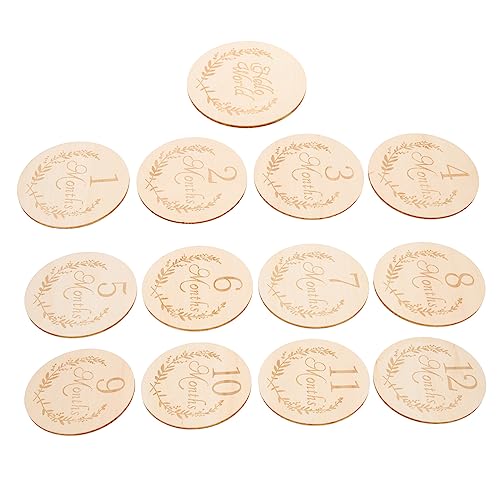 DECORNIJIA 13 Stück Bedruckte Holzscheiben Neugeborenes Bausatz Babykarte Monatlich Anzeichen Für Babymonate Milestone Photo Requisite Monatskarte Für Neugeborene Holzkarten von DECORNIJIA