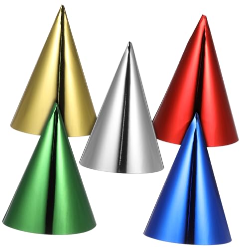 DECORNIJIA 15 Stück Teiliges Bunte Geburtstagsparty Hüte Papier Partyhüte mit Elastischem Band für Erwachsene Familienfeiern Leichte Bequeme Geburtstagsmütze in Gold Silber Grün Blau Rot von DECORNIJIA