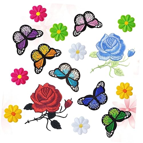 DECORNIJIA 16 Stck Teiliges Blumen Patch zum Aufbügeln Bunte Rosen und Schmetterlings Applikationen Bestickte Stoffblumen für Jeans Taschen Hüte DIY Kleidung und Accessoires DECORNIJIA 16 Stck Teiliges Blumen Patch zum Aufbügeln Bunte Rosen und Schmetterlings Applikationen Bestickte Stoffblumen für Jeans Taschen Hüte DIY Kleidung und Accessoires von DECORNIJIA