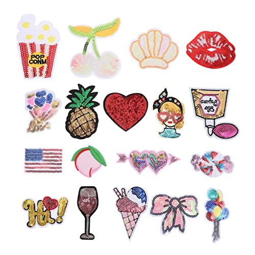 DECORNIJIA 18Stücke Bestickte Patches für Kleidung DIY Applikationen Wendbare Pailletten Aufnäher Vielseitige Stickerei Aufkleber zur Individuellen Gestaltung von Shirts Jeans von DECORNIJIA