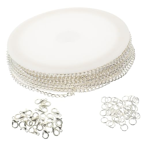 DECORNIJIA 1Rolle Eisenkette für DIY Schmuckherstellung Pulloverkette mit Hummerverschlüssen und Offenen Ringen für Armbänder und Langlebig und Vielseitig Silberfarben von DECORNIJIA