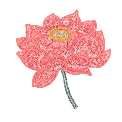 DECORNIJIA 1Stück Gestickte Lotus Applikation Roter Tuch Patch für DIY Projekte für Kleidung Taschen und Handwerkskunst von DECORNIJIA