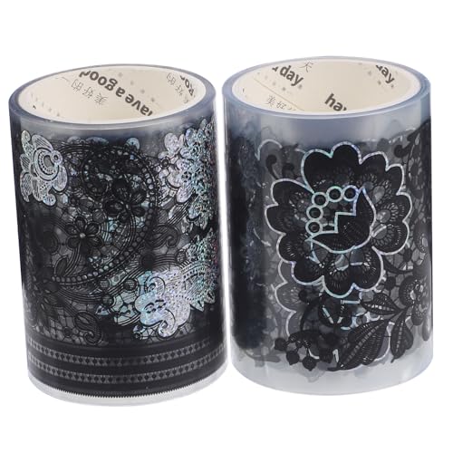 DECORNIJIA 2 Rollen Pet Klebeband DIY Dekoratives Scrapbook Tape mit Spitze und Silberprägung Vielseitig Selbstklebend für Bastelprojekte Geschenkverpackung Kreative Dekoration von DECORNIJIA