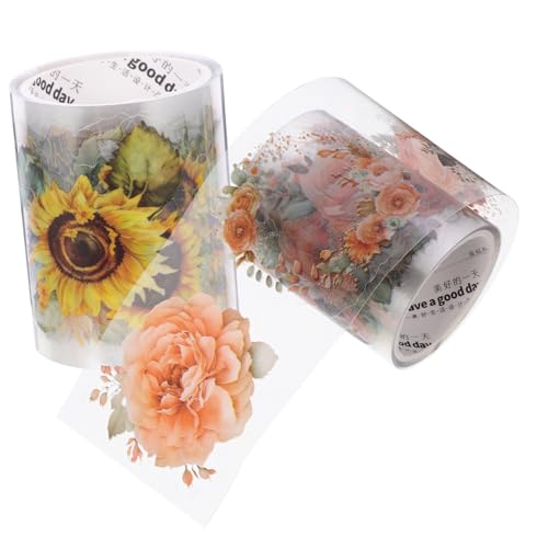 DECORNIJIA 2 Rollen Vintage Washi Tape Pet Scrapbooking Tape mit Pflanzenmotiven Sonnenblume Orange Selbstklebendes für DIY Tagebuch Journal pro Rolle DECORNIJIA 2 Rollen Vintage Washi Tape Pet Scrapbooking Tape mit Pflanzenmotiven Sonnenblume Orange Selbstklebendes für DIY Tagebuch Journal pro Rolle von DECORNIJIA