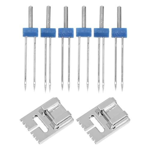 DECORNIJIA 2 Sätze Zwillingsnadeln für Nähmaschine Edelstahl Doppelnadeln mit Pintuck Nähfuß Robust für Strickstoffe Praktische Aufbewahrungsbox Kompatibel mit Haushaltsnähmaschinen von DECORNIJIA