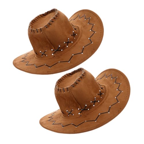 DECORNIJIA 2 Stück Cowboyhut mit Verstellbarem Kinnriemen PU Westernhut für Jungen Mädchen Atmungsaktiv und Modisch Breiter Rand Geeignet für Kostümpartys Outdoor und Cosplay von DECORNIJIA