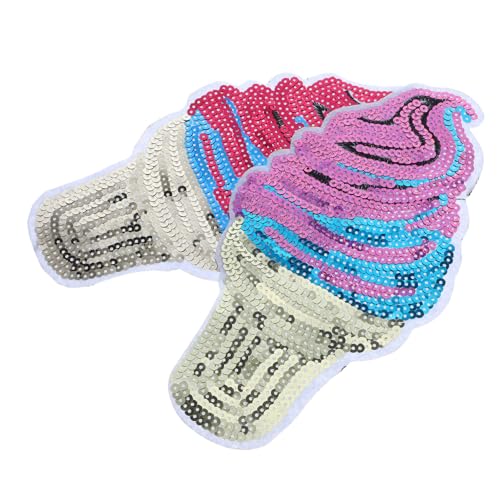DECORNIJIA 2 Stück Eiscreme Pailletten Aufnäher zum Aufbügeln Kleine DIY Reparaturflicken für Kleidung Taschen Hüte Schuhe Dekorative Applikationen von DECORNIJIA