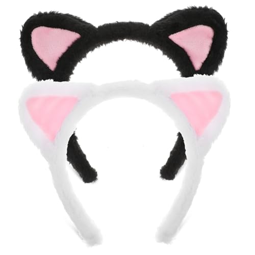 DECORNIJIA 2 Stück Fluffy Katzenohren Stirnband Plüsch Tierohren Haarband Kuschelig für Make Up Skincare Cosplay Damen Mädchen Accessoire von DECORNIJIA