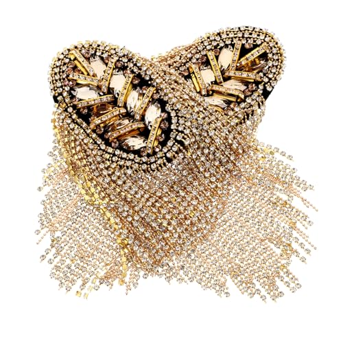 DECORNIJIA 2 Stück Goldene Schulterklappen mit Quasten und Strassbesatz Modische Metall epauletts für Damen und Herren Vielseitige Schulterpolster zum Aufnähen und Dekorieren von Kleidung von DECORNIJIA
