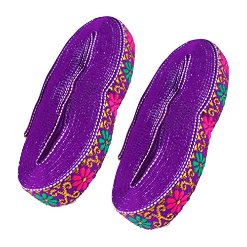 DECORNIJIA 2 Stück Jacquard-gurtband Aus Spitze Blume Stoff Für Nähen Vorhang Kanten Wohnkultur Gewebte Stickerei Trimmen Ethnisches Band Gestickter Bandbesatz Spitzenband Violett Polyester von DECORNIJIA