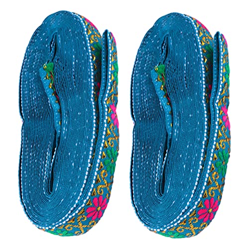 DECORNIJIA 2 Stück Jacquard-gurtband Aus Spitze Spitzenband Spitzenbesatz Blumen- Spitzenvorhänge Stoff Schnürsenkel Stickerei Nähen Blumenband Bänder Zum Basteln Vorhang Polyester Blue von DECORNIJIA