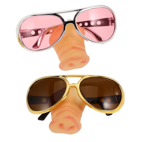 DECORNIJIA 2 Stück Lustige Schweinenasen brillen Partybrillen Erwachsene Witzige Cosplay Foto requisiten Gold für Karneval Fasching von DECORNIJIA